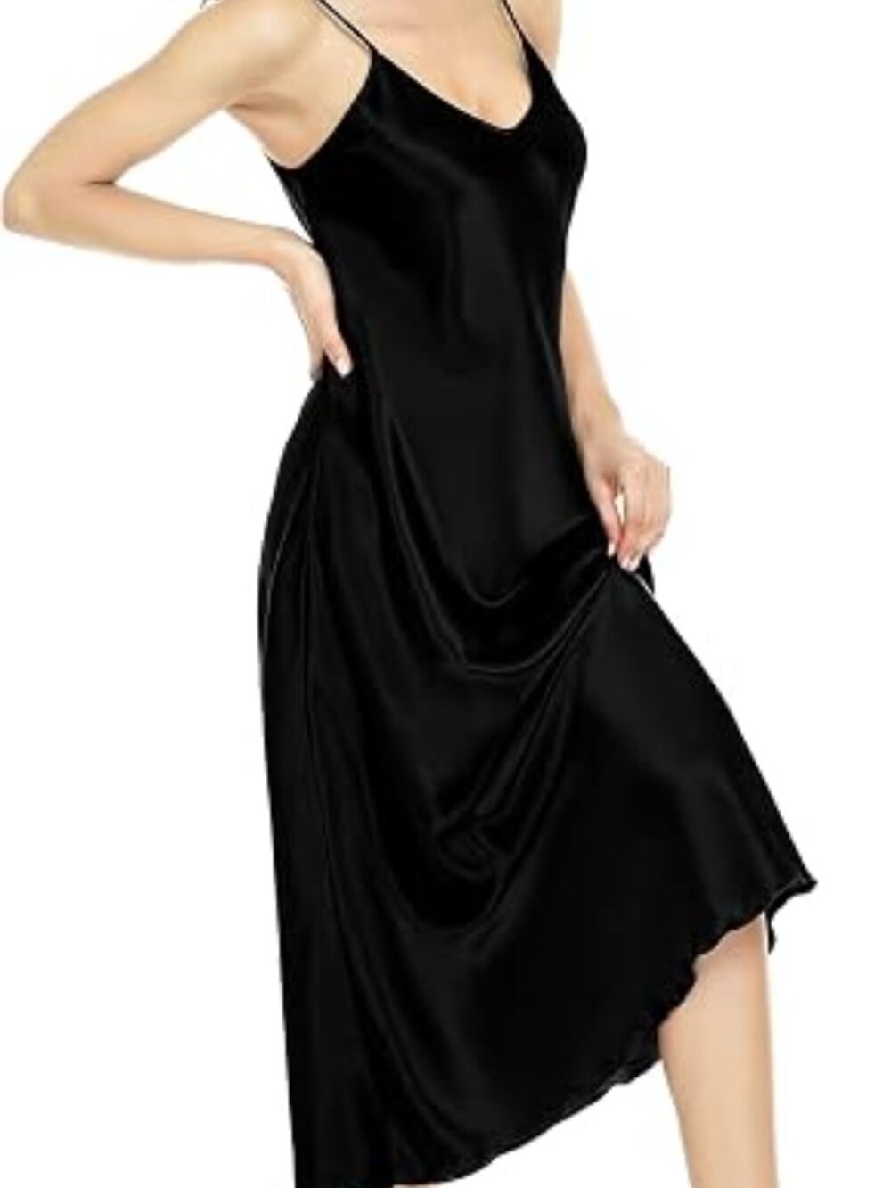 Women Satin Nightgown Sexy Long Lingerie Dress Color Black